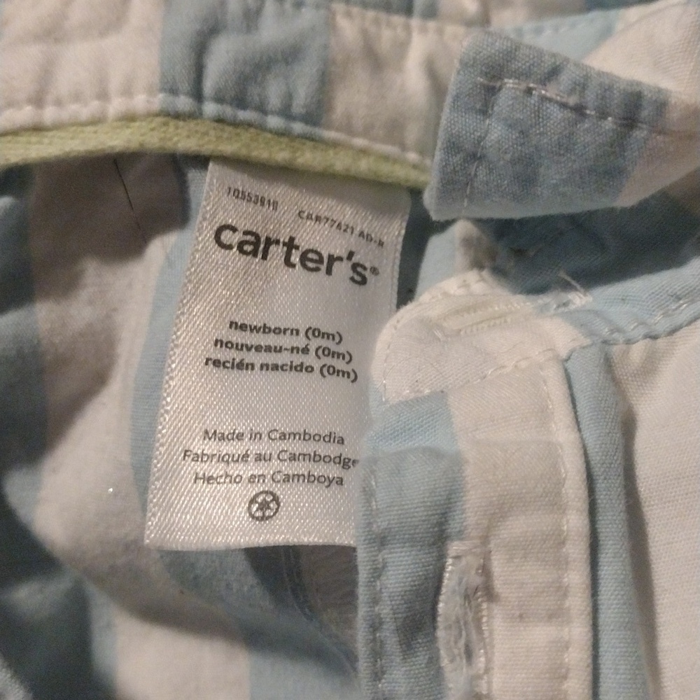 Carter's Newborn  Blue and White Striped Button Down Romper - Picture 4 of 5